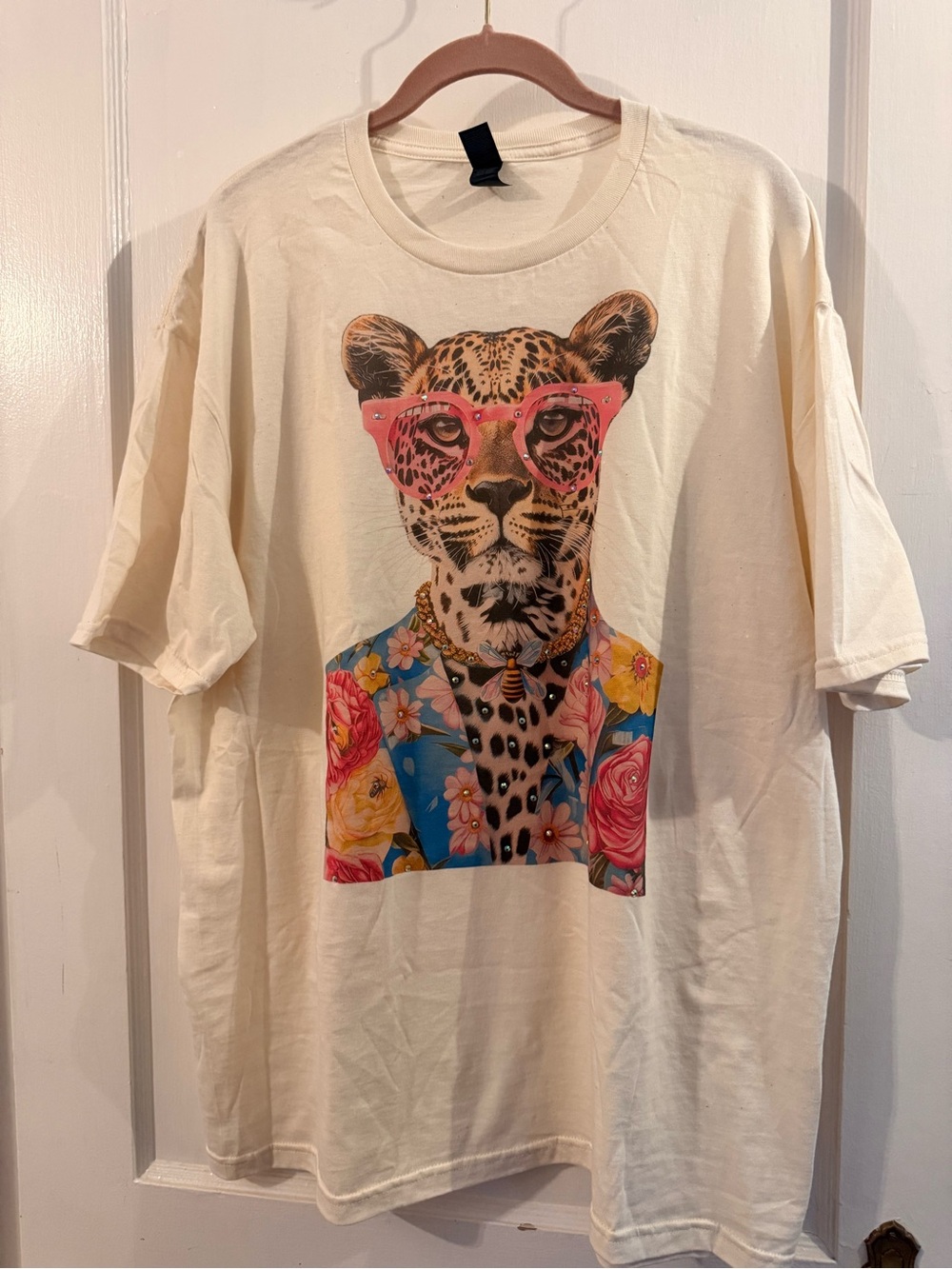 JCOONS Wild & Colorful Embellished Leopard Graphic Tee -XL